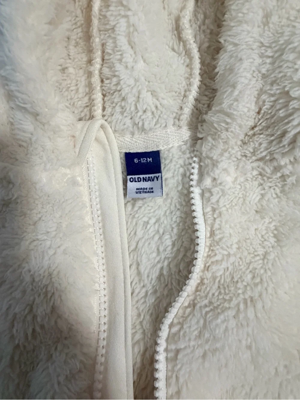 Old Navy Cream Plush Bear-Ear Zip Jacket for Kids 6-12M